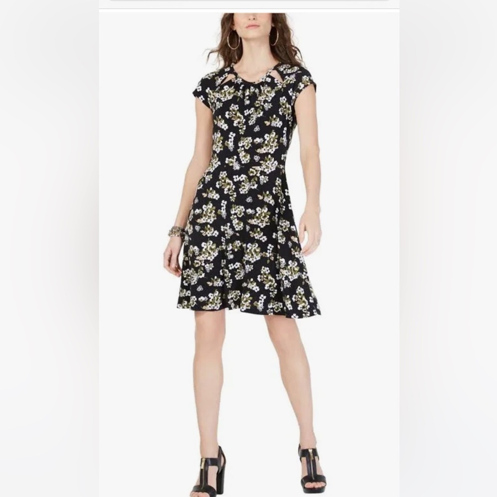 Michael Kors small floral print cutout dress black/floral